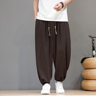 Buddha Stones Spring Fall Casual Boho Drawstring Solid Cropped Pants Men's Harem Pants With Pocket - SaddleBrown - US/UK/AU46, EU56 (5XL) - image 0
