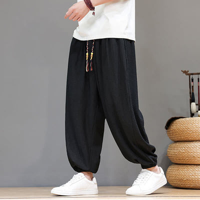 Buddha Stones Spring Fall Casual Boho Drawstring Solid Cropped Pants Men's Harem Pants With Pocket - image 22