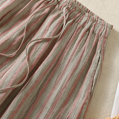 Buddha Stones Spring Summer Casual Boho Drawstring Striped Cropped Pants Women's Harem Pants With Pocket - image 11