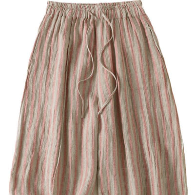 Buddha Stones Spring Summer Casual Boho Drawstring Striped Cropped Pants Women's Harem Pants With Pocket - image 8