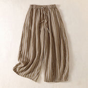 Foviel Frühling Sommer Casual Boho Zugzug gestreift Cropped Hose Damen Harem Hose mit Tasche