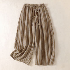 Buddha Stones Spring Summer Casual Boho Drawstring Striped Cropped Pants Women's Harem Pants With Pocket - Tan - US8-10, UK/AU12-14, EU40-42 (2XL) - image 0