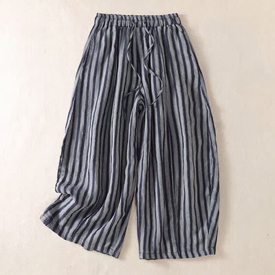 Buddha Stones Spring Summer Casual Boho Drawstring Striped Cropped Pants Women's Harem Pants With Pocket - Grey - US8-10, UK/AU12-14, EU40-42 (2XL) - image 17
