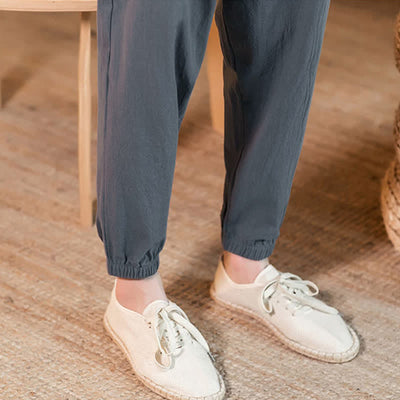 Buddha Stones Spring Summer Casual Minimalist Drawstring Solid Cropped Pants Men's Tapered Pants With Pocket - image 13