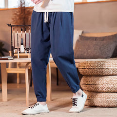 Buddha Stones Spring Summer Casual Minimalist Drawstring Solid Cropped Pants Men's Tapered Pants With Pocket - MidnightBlue - US/UK/AU46, EU56 (5XL) - image 0