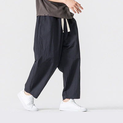 Buddha Stones Spring Summer Casual Minimalist Drawstring Solid Cropped Pants Men's Harem Pants With Pockets - image 12