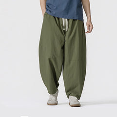 Buddha Stones Spring Summer Casual Minimalist Drawstring Solid Cropped Pants Men's Harem Pants With Pockets - OliveDrab - US/UK/AU46, EU56 (5XL) - image 0
