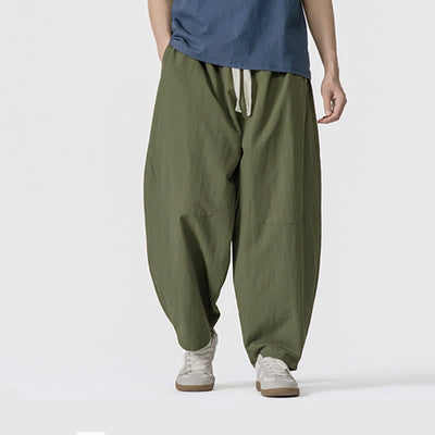 Buddha Stones Spring Summer Casual Minimalist Drawstring Solid Cropped Pants Men's Harem Pants With Pockets - OliveDrab - US/UK/AU46, EU56 (5XL) - image 0