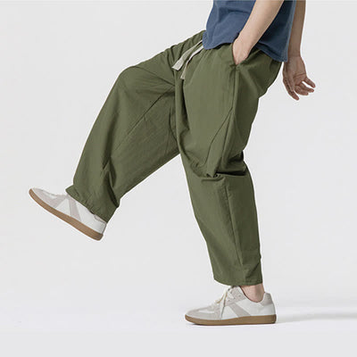 Buddha Stones Spring Summer Casual Minimalist Drawstring Solid Cropped Pants Men's Harem Pants With Pockets - image 6