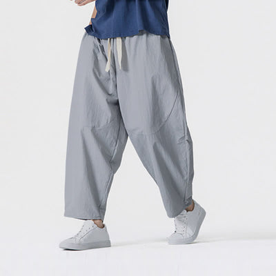 Buddha Stones Spring Summer Casual Minimalist Drawstring Solid Cropped Pants Men's Harem Pants With Pockets - image 23