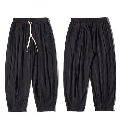 Buddha Stones Summer Casual Drawstring Solid Cropped Pants Men's Straight Leg Pants With Pocket - image 10