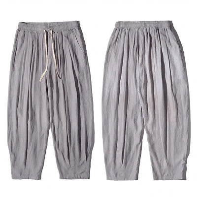 Buddha Stones Summer Casual Drawstring Solid Cropped Pants Men's Straight Leg Pants With Pocket - image 26