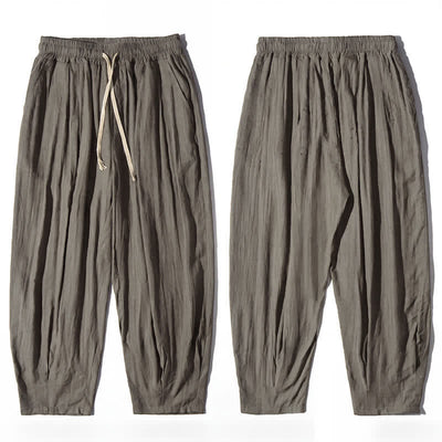 Buddha Stones Summer Casual Drawstring Solid Cropped Pants Men's Straight Leg Pants With Pocket - image 7