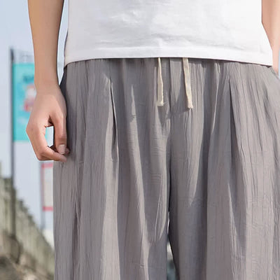 Buddha Stones Summer Casual Drawstring Solid Cropped Pants Men's Straight Leg Pants With Pocket - image 18