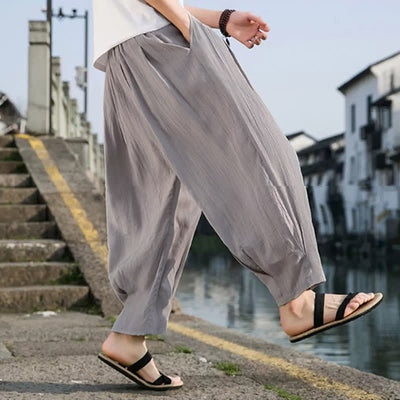 Buddha Stones Summer Casual Drawstring Solid Cropped Pants Men's Straight Leg Pants With Pocket - image 17