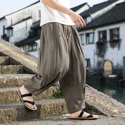 Buddha Stones Summer Casual Drawstring Solid Cropped Pants Men's Straight Leg Pants With Pocket - DarkSeaGreen - US/UK/AU46, EU56 (5XL) - image 0