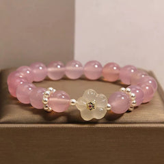 Buddha Stones Purple Agate White Agate Flower Intuition Pearl Accent Bracelet - Pink Agate(Wrist Circumference: 5.9–6.7 in/15–17 cm) - image 0