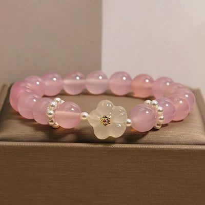 Buddha Stones Purple Agate White Agate Flower Intuition Pearl Accent Bracelet - image 1