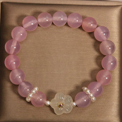 Buddha Stones Purple Agate White Agate Flower Intuition Pearl Accent Bracelet - image 2