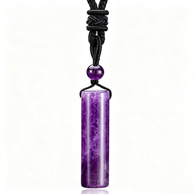 Buddha Stones Various Crystal Rose Quartz Green Aventurine Amethyst Cylinder Healing Necklace Pendant - Amethyst - image 1