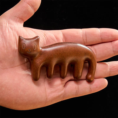 Buddha Stones Hand-Polished Sandalwood Cat Shape Grounding Massage Comb - image 8