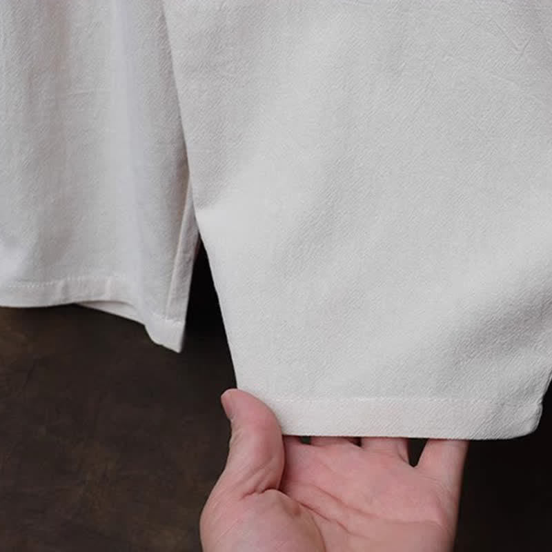 Buddha Stones 2Pcs Spring Summer Tang Style Mandarin Collar Shirt Pants Embroidery Solid Cotton Men's Meditation Cloth - image 12