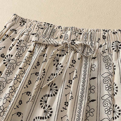 Buddha Stones Spring Summer Casual Boho Drawstring Striped Branch Star Capri Pants Women's Harem Pants With Pocket - image 1