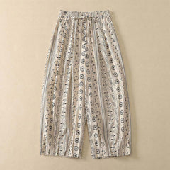 Buddha Stones Spring Summer Casual Boho Drawstring Striped Branch Star Capri Pants Women's Harem Pants With Pocket - White - US8-10, UK/AU12-14, EU40-42 (2XL) - image 0