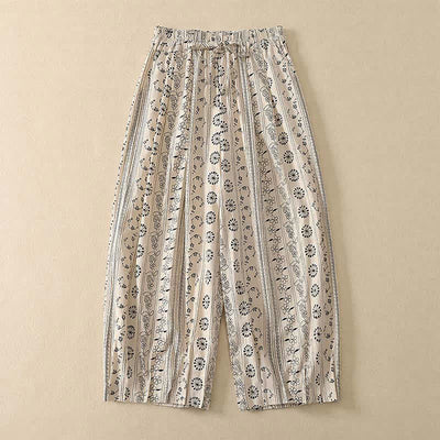 Buddha Stones Spring Summer Casual Boho Drawstring Striped Branch Star Capri Pants Women's Harem Pants With Pocket - White - US8-10, UK/AU12-14, EU40-42 (2XL) - image 0