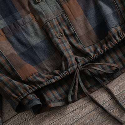 Buddha Stones Fall Casual Vintage Button-Up Drawstring Plaid Women's Hoodies With Pocket - image 22