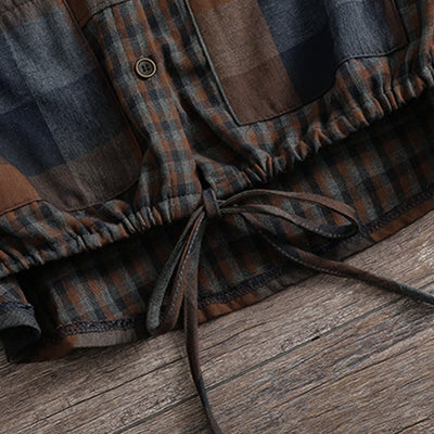 Buddha Stones Fall Casual Vintage Button-Up Drawstring Plaid Women's Hoodies With Pocket - image 21