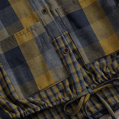 Buddha Stones Fall Casual Vintage Button-Up Drawstring Plaid Women's Hoodies With Pocket - image 10