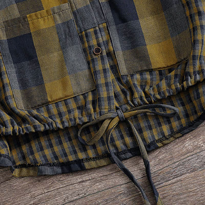 Buddha Stones Fall Casual Vintage Button-Up Drawstring Plaid Women's Hoodies With Pocket - image 9