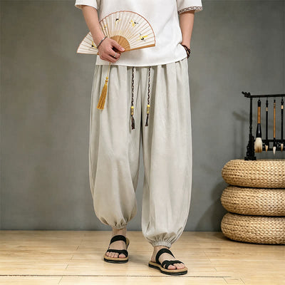 Buddha Stones Spring Summer Casual Tang Style Drawstring Dragon Cropped Pants Men's Harem Pants With Pocket - image 23