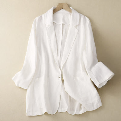 Buddha Stones Spring Summer Casual Minimalist Patch Pocket Solid Women's Three-Quarter Sleeve Shirts With Pocket - White - US6, UK/AU10, EU38 (XL) - image 6