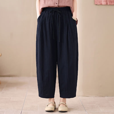 Buddha Stones Spring Summer Casual Minimalist Drawstring Solid Cropped Pants Women's Harem Pants With Pocket - image 7