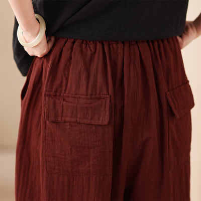 Buddha Stones Spring Summer Casual Minimalist Drawstring Solid Cropped Pants Women's Harem Pants With Pocket - image 16
