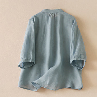 Buddha Stones Summer Classic Simple Button-Up Solid Women's Short Sleeve Shirts - image 1