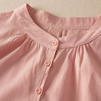 Buddha Stones Summer Classic Simple Button-Up Solid Women's Short Sleeve Shirts - image 30