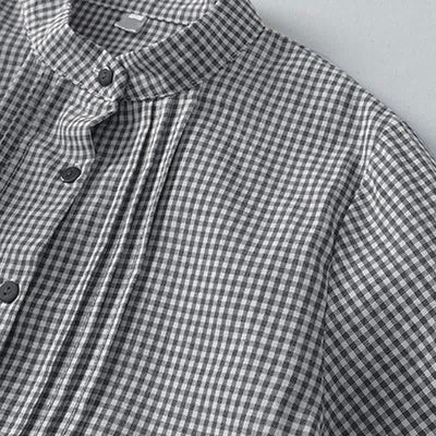 Buddha Stones Fall Casual Classic Button-Up Plaid Women's Long Sleeve Dresses With Pocket - image 9