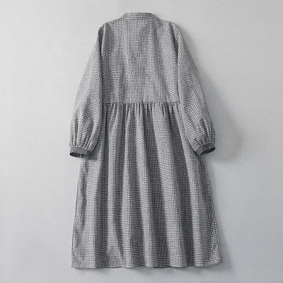 Buddha Stones Fall Casual Classic Button-Up Plaid Women's Long Sleeve Dresses With Pocket - image 6