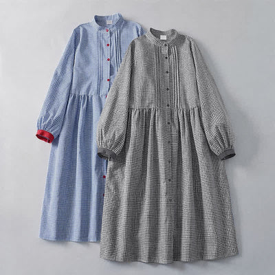 Buddha Stones Fall Casual Classic Button-Up Plaid Women's Long Sleeve Dresses With Pocket - image 15