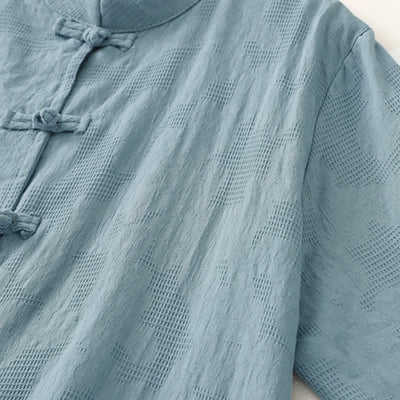 Buddha Stones Spring Fall Casual Tang Style Mandarin Collar Frog Button Solid Women's Long Sleeve Shirts With Pocket - image 2