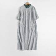 Foviel Frühling Sommer Casual Minimalistische Knopf-Up Solide Damen Kurzarmkleid mit Tasche