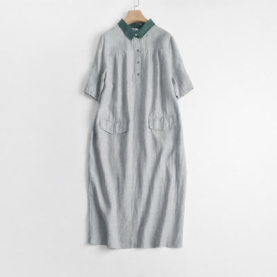 Buddha Stones Spring Summer Casual Minimalist Button-Up Solid Women's Short Sleeve Dress With Pocket - Gainsboro - US12, UK/AU16, EU44 (2XL) - image 12