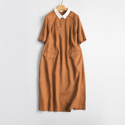 Buddha Stones Spring Summer Casual Minimalist Button-Up Solid Women's Short Sleeve Dress With Pocket - Peru - US12, UK/AU16, EU44 (2XL) - image 0