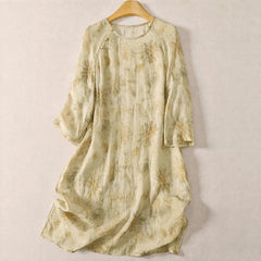Buddha Stones Spring Boho Elegant Floral Women's Long Sleeve Dress - Beige - US12, UK/AU16, EU44 (2XL) - image 0