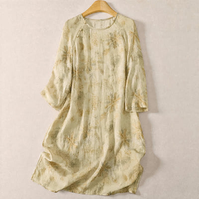Buddha Stones Spring Boho Elegant Floral Women's Long Sleeve Dress - Beige - US12, UK/AU16, EU44 (2XL) - image 0