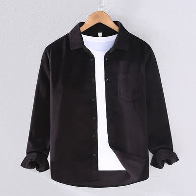 Buddha Stones Fall Winter Casual Patch Pocket Solid Cotton Men's Long Sleeve Shirts With Pocket - Black - US/UK/AU44, EU54 (4XL) - image 3