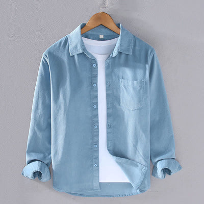 Buddha Stones Fall Winter Casual Patch Pocket Solid Cotton Men's Long Sleeve Shirts With Pocket - LightSteelBlue - US/UK/AU44, EU54 (4XL) - image 7